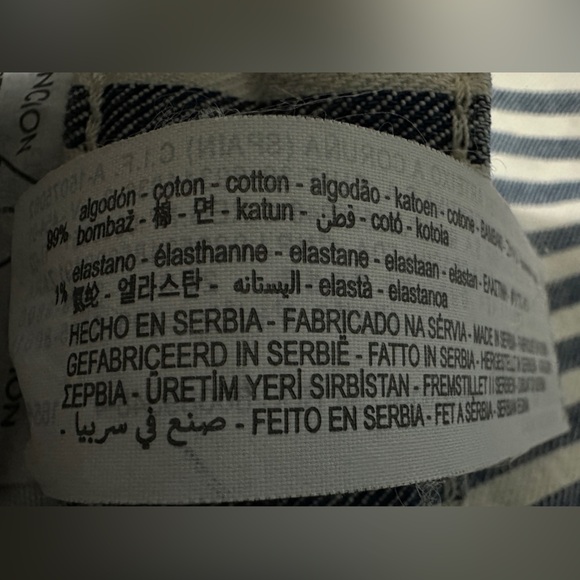 287 ZARA | EUC Serbia Blue Off - White Striped High Rise Flare Jeans (Size 2) - Picture 10 of 13